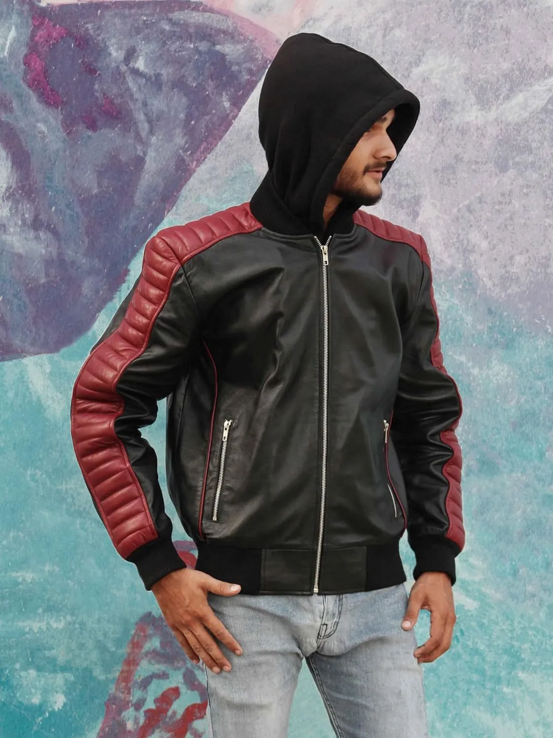 Miami The Fall Ryan Gosling Guy 2024 Vice Stunt Team Leather Bomber Jacket, Detachable Hood