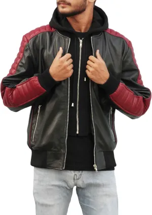 Miami The Fall Ryan Gosling Guy 2024 Vice Stunt Team Leather Bomber Jacket, Detachable Hood