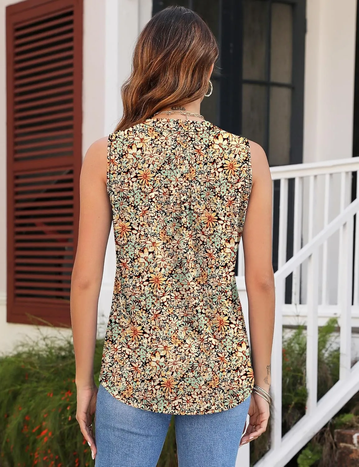 Micoson Womens Tank Tops Sleeveless V Neck Pleated Summer Blouses Loose Casual T Shirts
