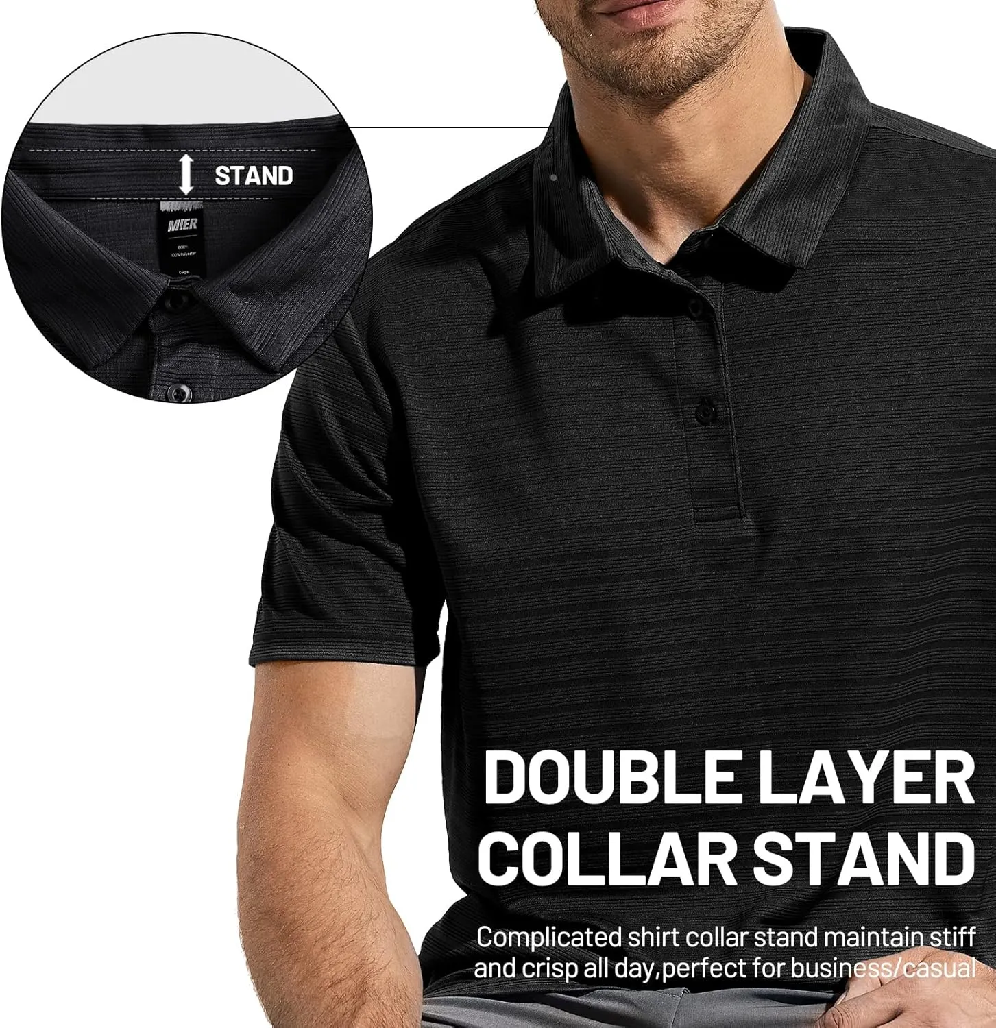 MIER Men's Quick Dry Golf Polo Shirts Short Sleeve Lightweight Casual Shirts Soft Polyester Collared Shirt