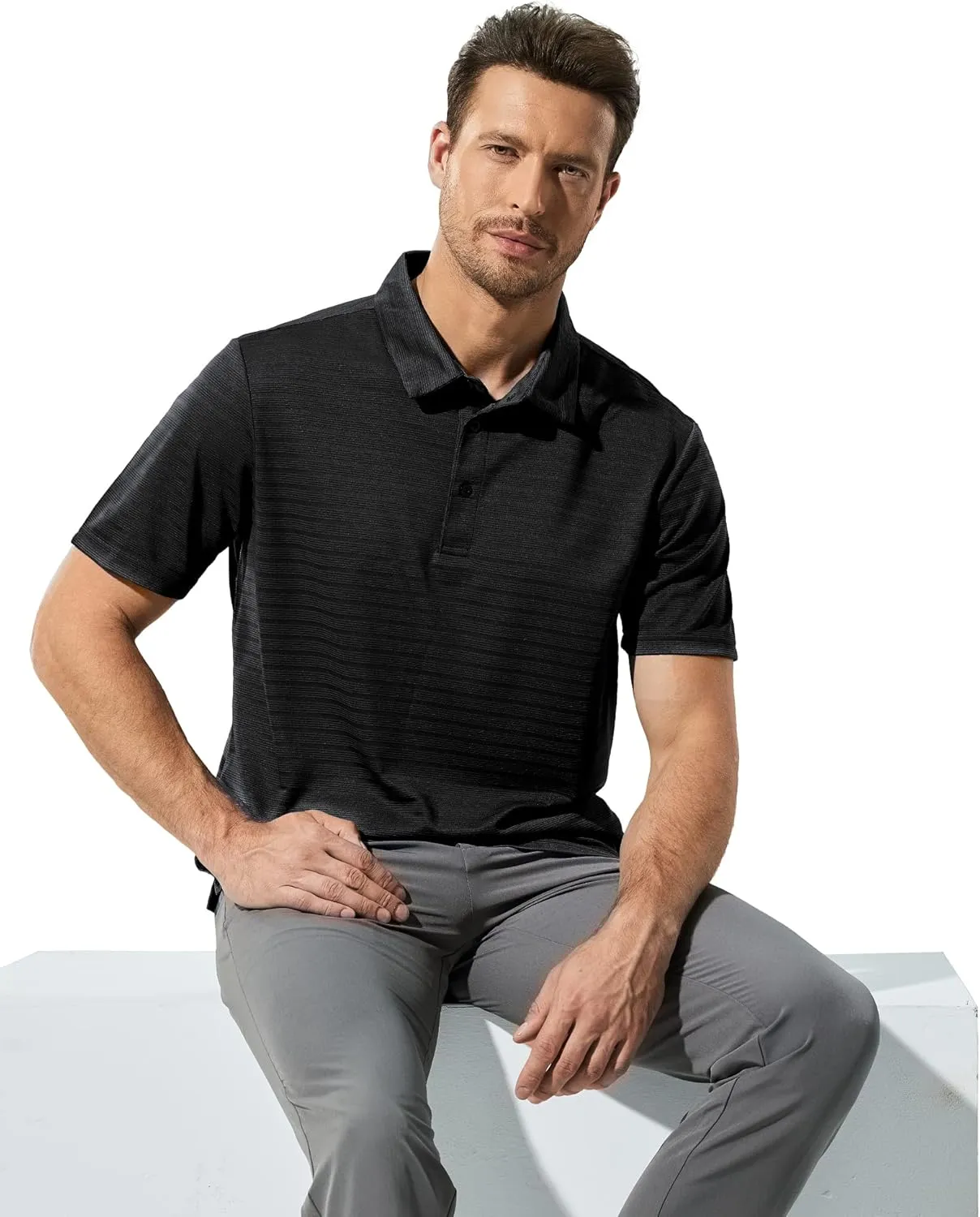 MIER Men's Quick Dry Golf Polo Shirts Short Sleeve Lightweight Casual Shirts Soft Polyester Collared Shirt