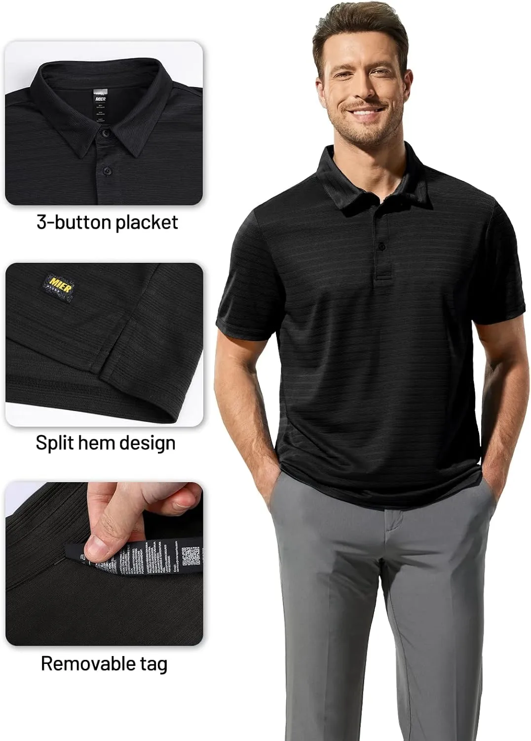 MIER Men's Quick Dry Golf Polo Shirts Short Sleeve Lightweight Casual Shirts Soft Polyester Collared Shirt