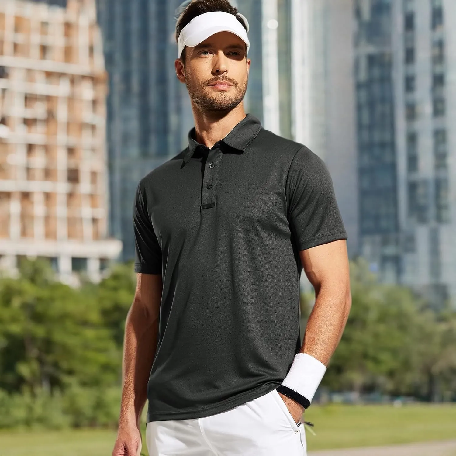 MIER Men's Quick Dry Polo Shirts Polyester Casual Collared Tennis Shirts, Moisture-Wicking, Short Sleeve