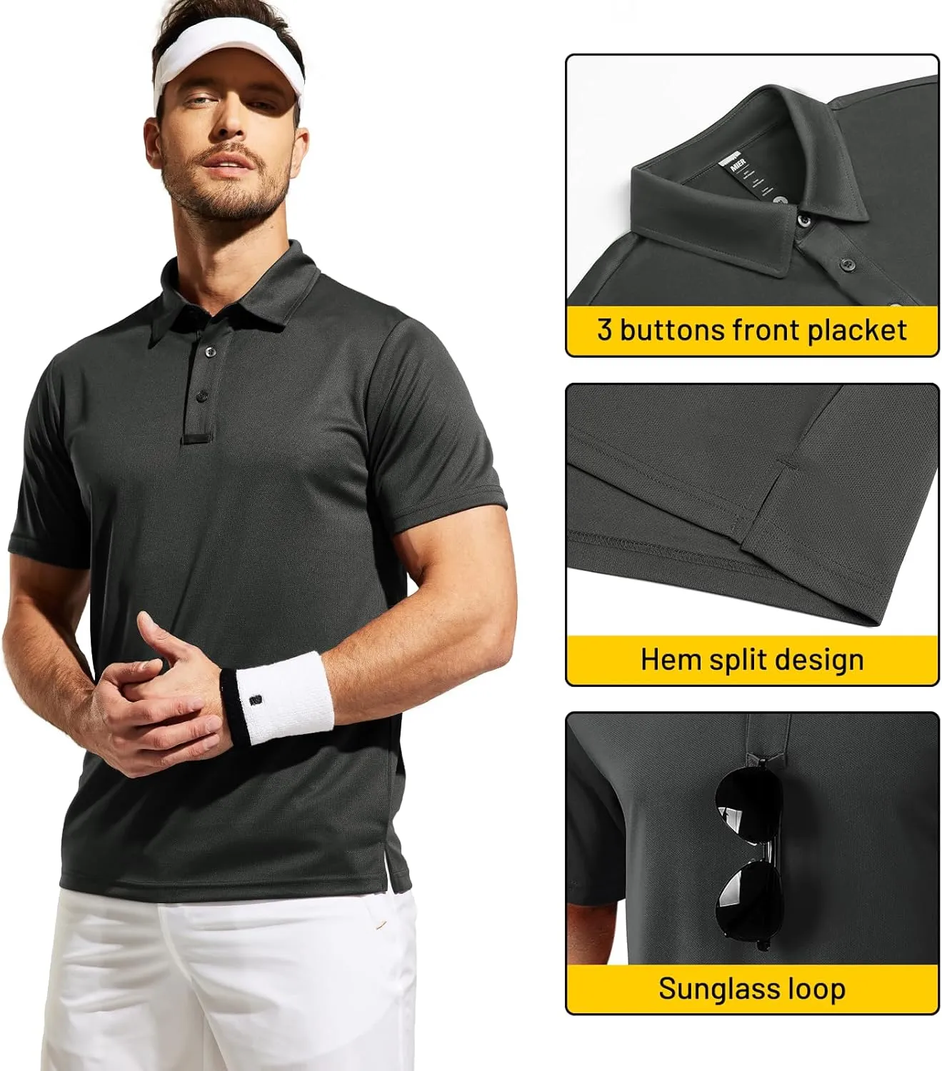 MIER Men's Quick Dry Polo Shirts Polyester Casual Collared Tennis Shirts, Moisture-Wicking, Short Sleeve