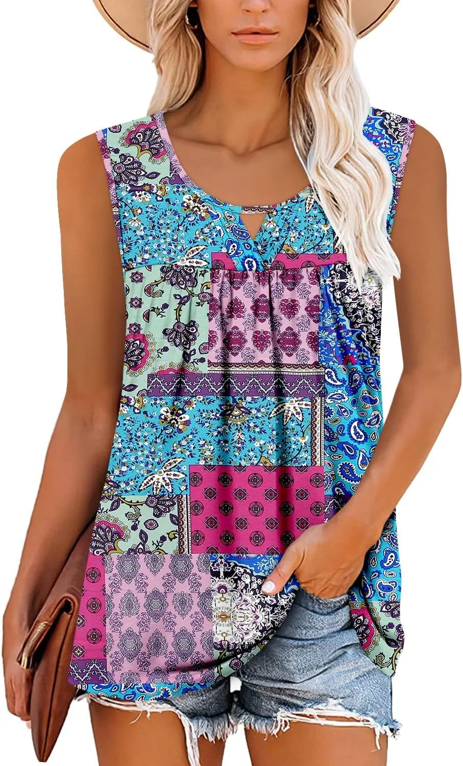MODARANI Casual Summer Shirts for Women Flowy Tunic Tops Fit and Flare Floral Blouses