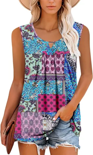 MODARANI Casual Summer Shirts for Women Flowy Tunic Tops Fit and Flare Floral Blouses