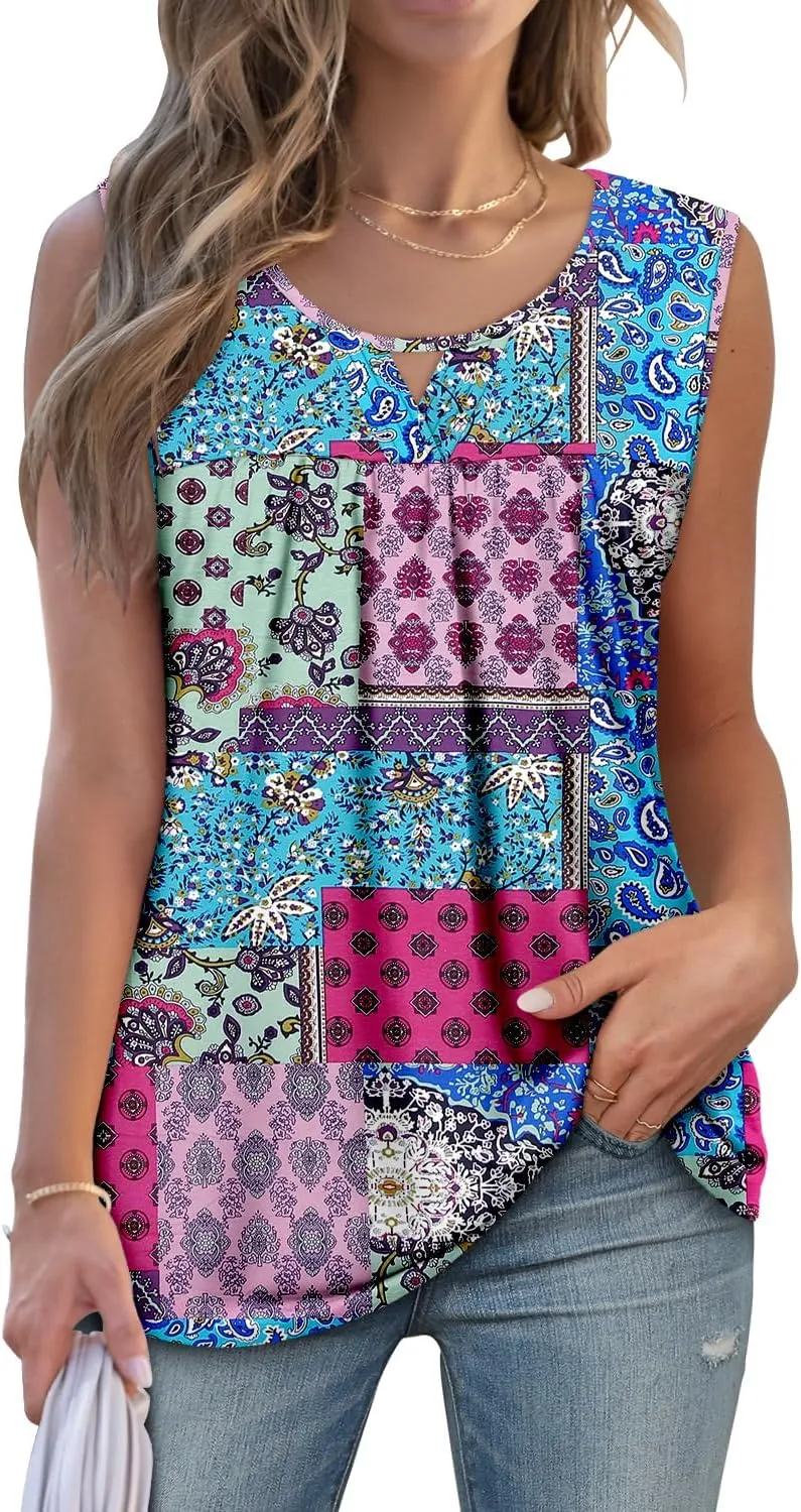 MODARANI Casual Summer Shirts for Women Flowy Tunic Tops Fit and Flare Floral Blouses