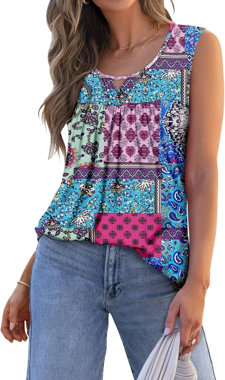 MODARANI Casual Summer Shirts for Women Flowy Tunic Tops Fit and Flare Floral Blouses