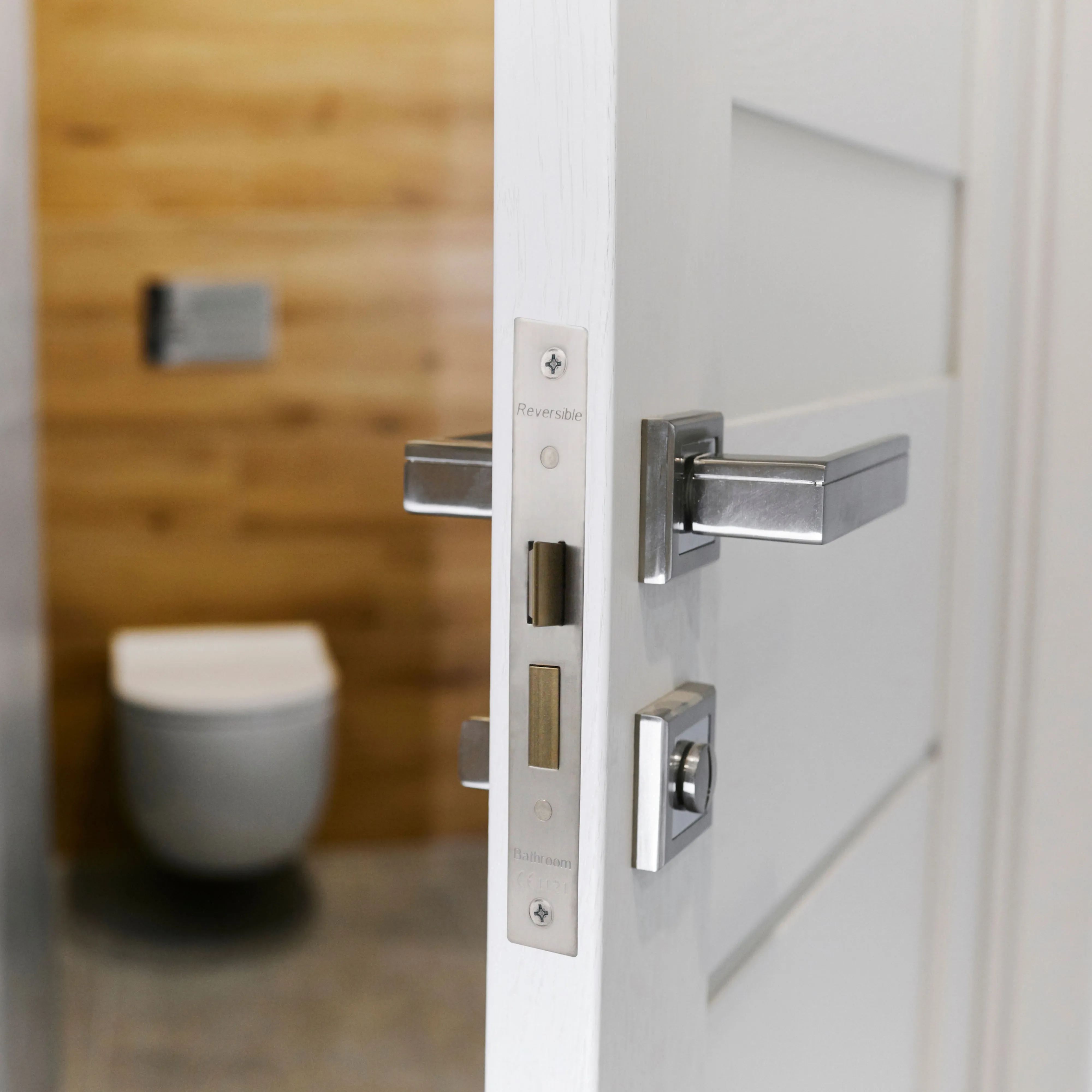 Mortice Bathroom Lock Fire Rated - 64mm Case 44mm Backset - Square Polished Stainless