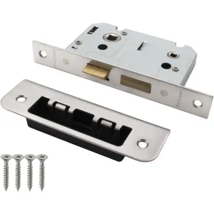 Mortice Bathroom Lock Fire Rated - 64mm Case 44mm Backset - Square Polished Stainless