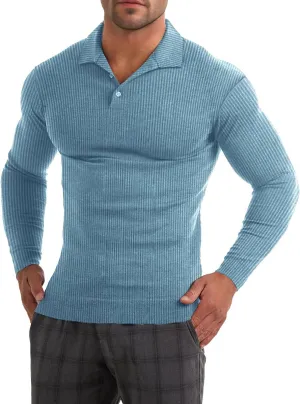 Muscle Cmdr Men's Slim Fit Muscle Polo Shirts Long&Short Sleeve Stretch Quick Dry Tee Casual Golf Athletic T-Shirts