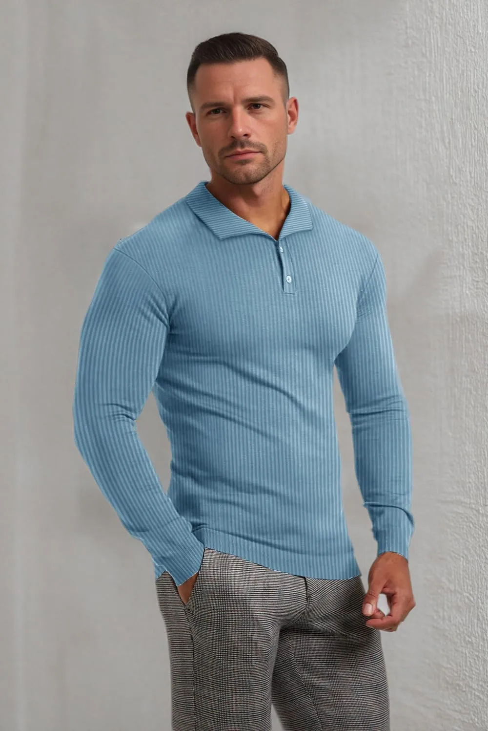 Muscle Cmdr Men's Slim Fit Muscle Polo Shirts Long&Short Sleeve Stretch Quick Dry Tee Casual Golf Athletic T-Shirts
