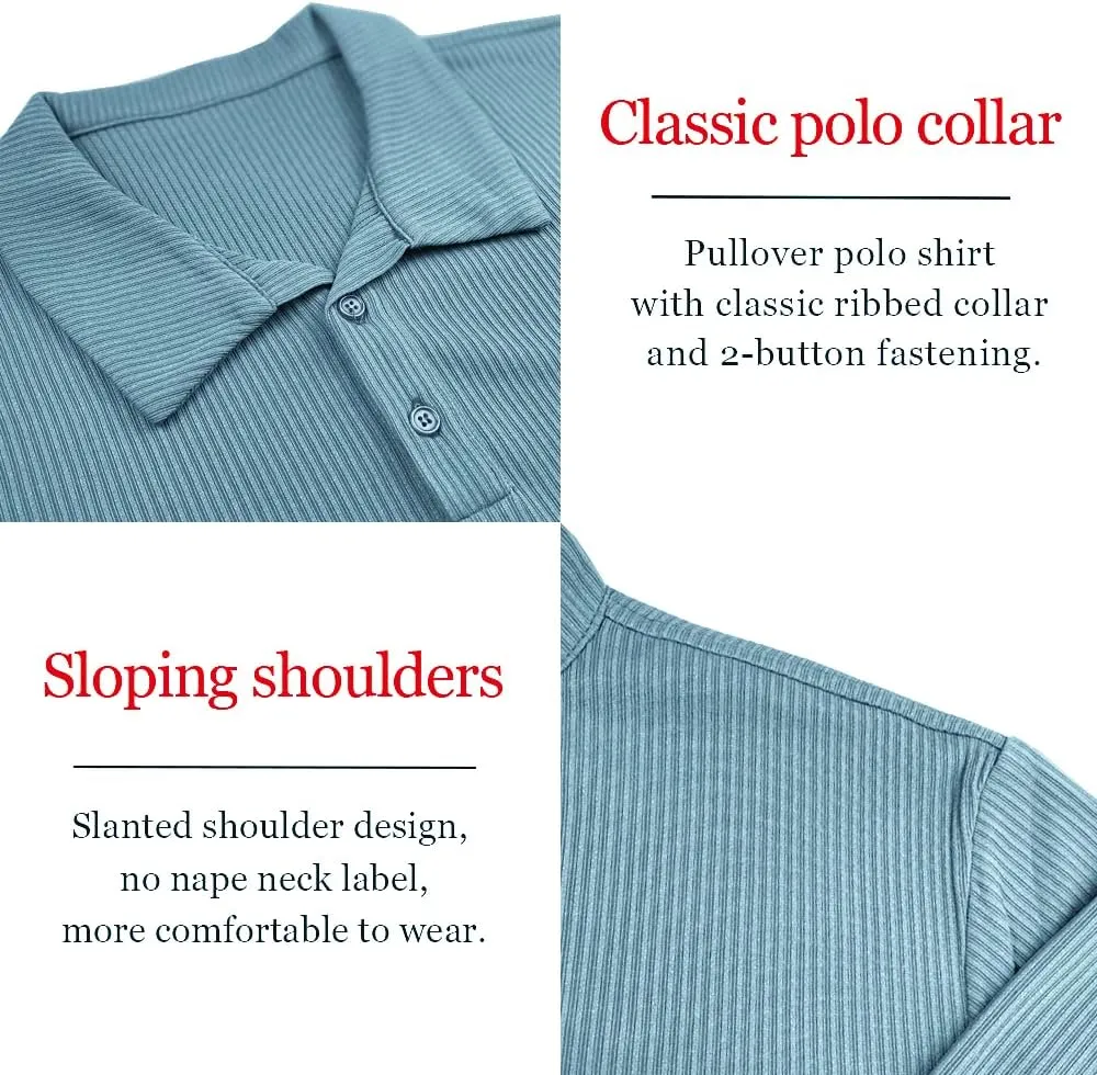 Muscle Cmdr Men's Slim Fit Muscle Polo Shirts Long&Short Sleeve Stretch Quick Dry Tee Casual Golf Athletic T-Shirts