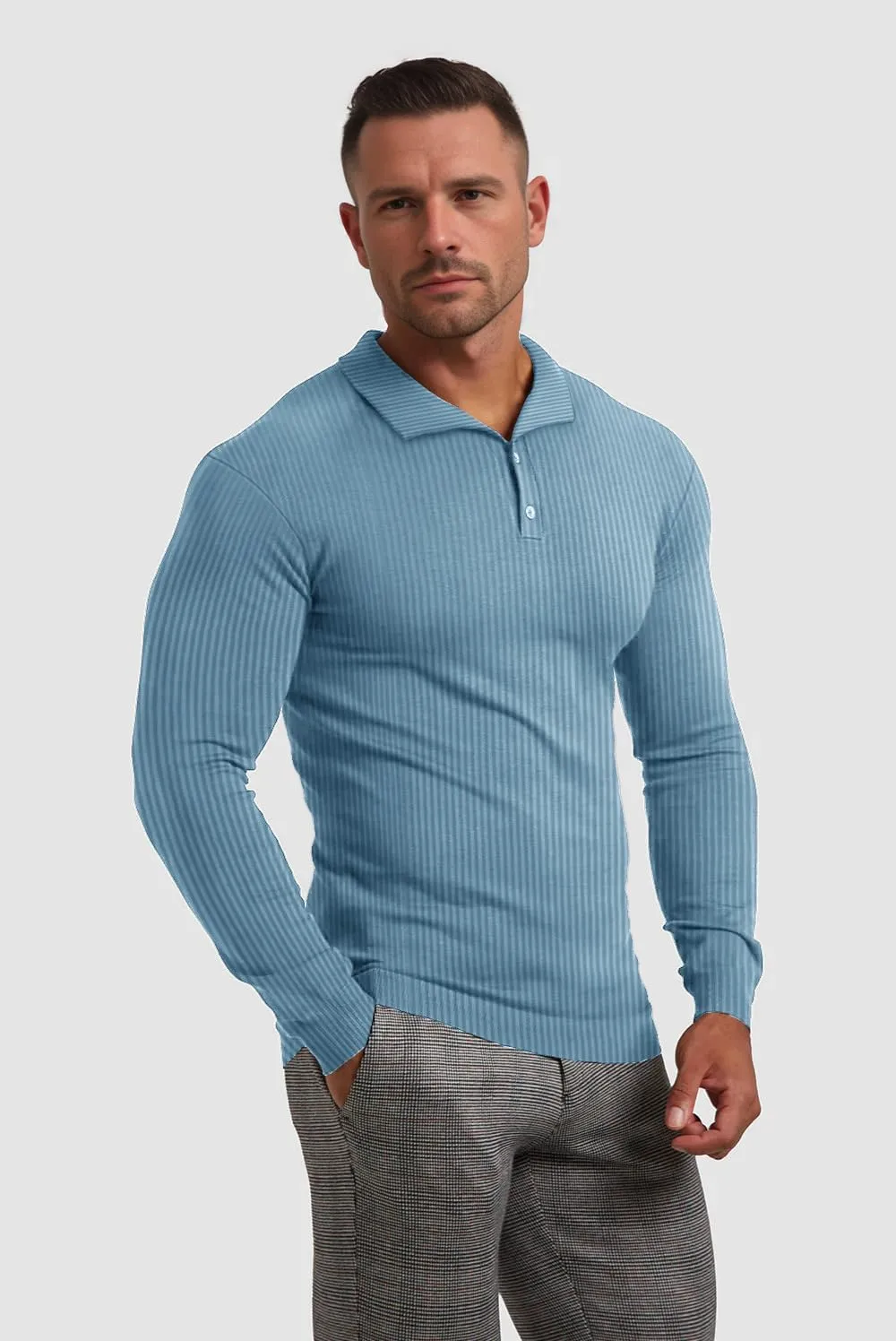 Muscle Cmdr Men's Slim Fit Muscle Polo Shirts Long&Short Sleeve Stretch Quick Dry Tee Casual Golf Athletic T-Shirts