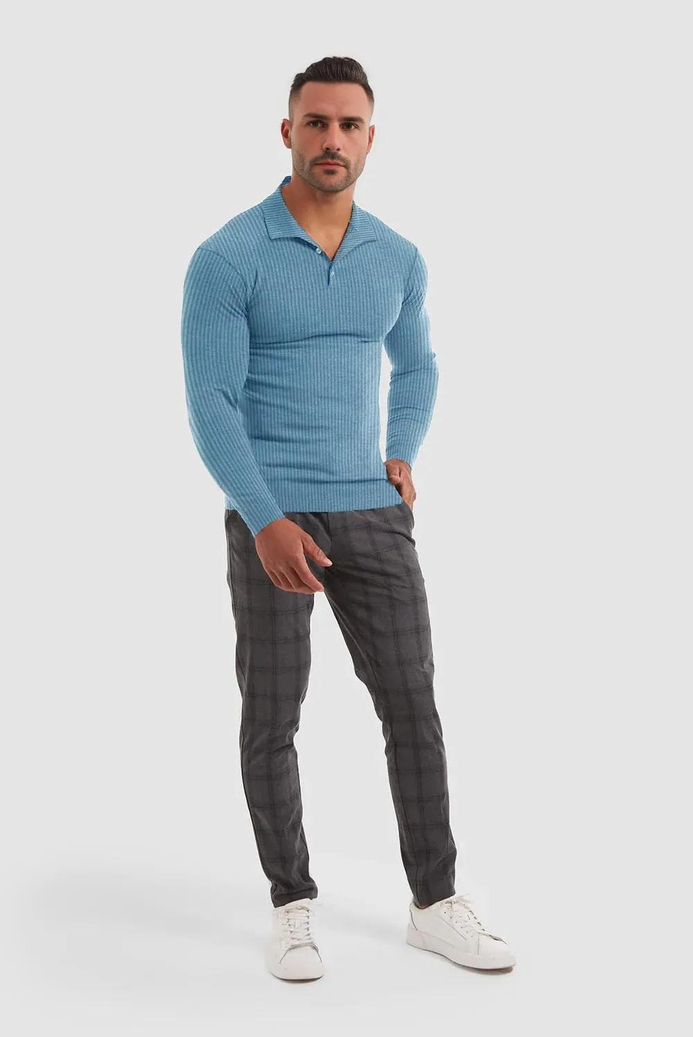 Muscle Cmdr Men's Slim Fit Muscle Polo Shirts Long&Short Sleeve Stretch Quick Dry Tee Casual Golf Athletic T-Shirts