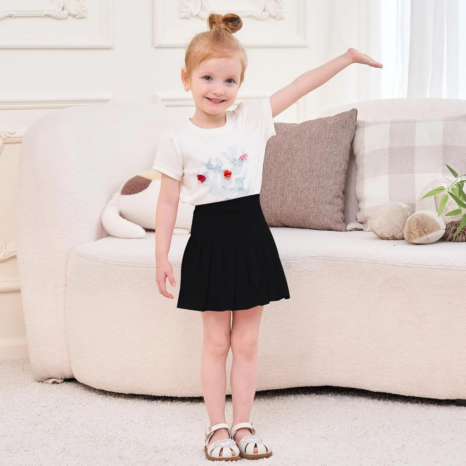 Neutocd Toddler Baby Girls Skirts Skorts Elastic High Waist Plain Pleated Skirts for Girls Running Sports Tennis Skater Skirt