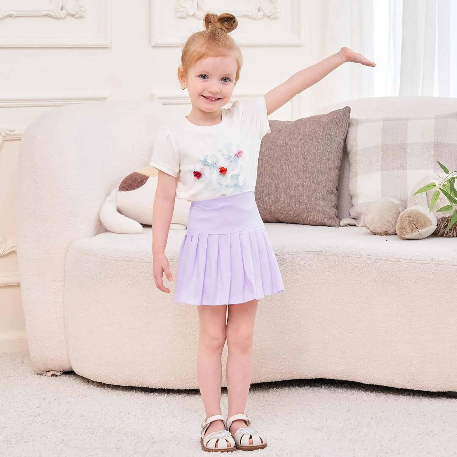 Neutocd Toddler Baby Girls Skirts Skorts Elastic High Waist Plain Pleated Skirts for Girls Running Sports Tennis Skater Skirt
