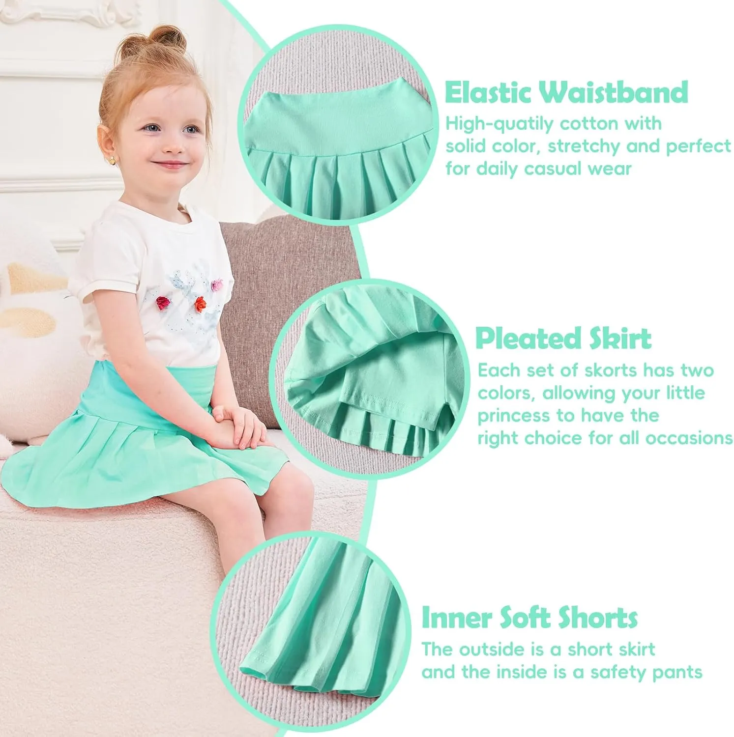 Neutocd Toddler Baby Girls Skirts Skorts Elastic High Waist Plain Pleated Skirts for Girls Running Sports Tennis Skater Skirt