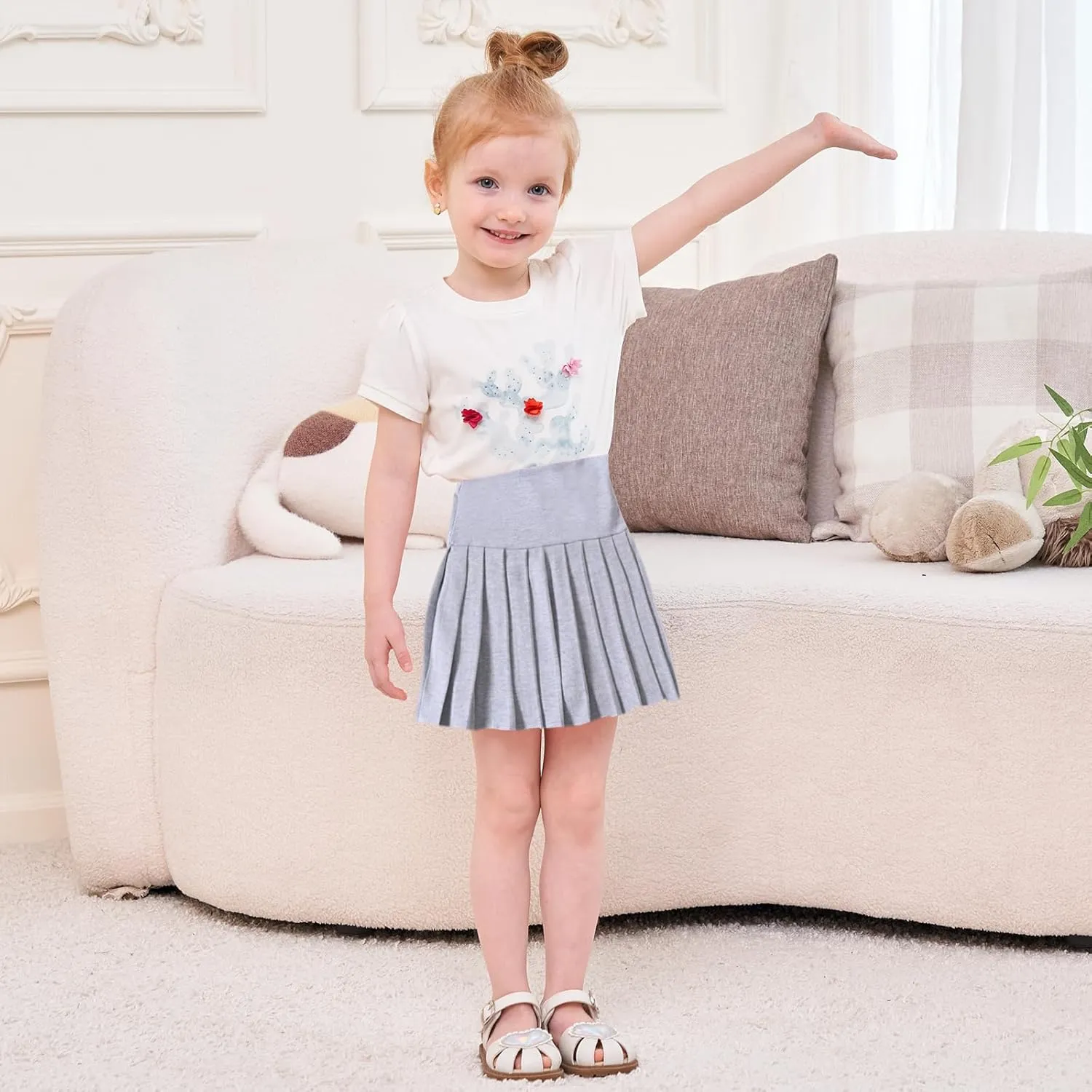 Neutocd Toddler Baby Girls Skirts Skorts Elastic High Waist Plain Pleated Skirts for Girls Running Sports Tennis Skater Skirt
