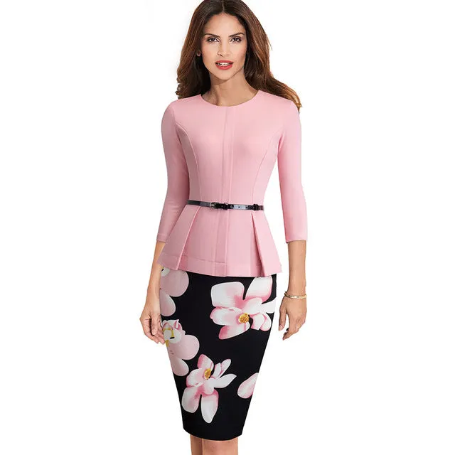 Nice-forever Vintage Wear with Belt Office Dress