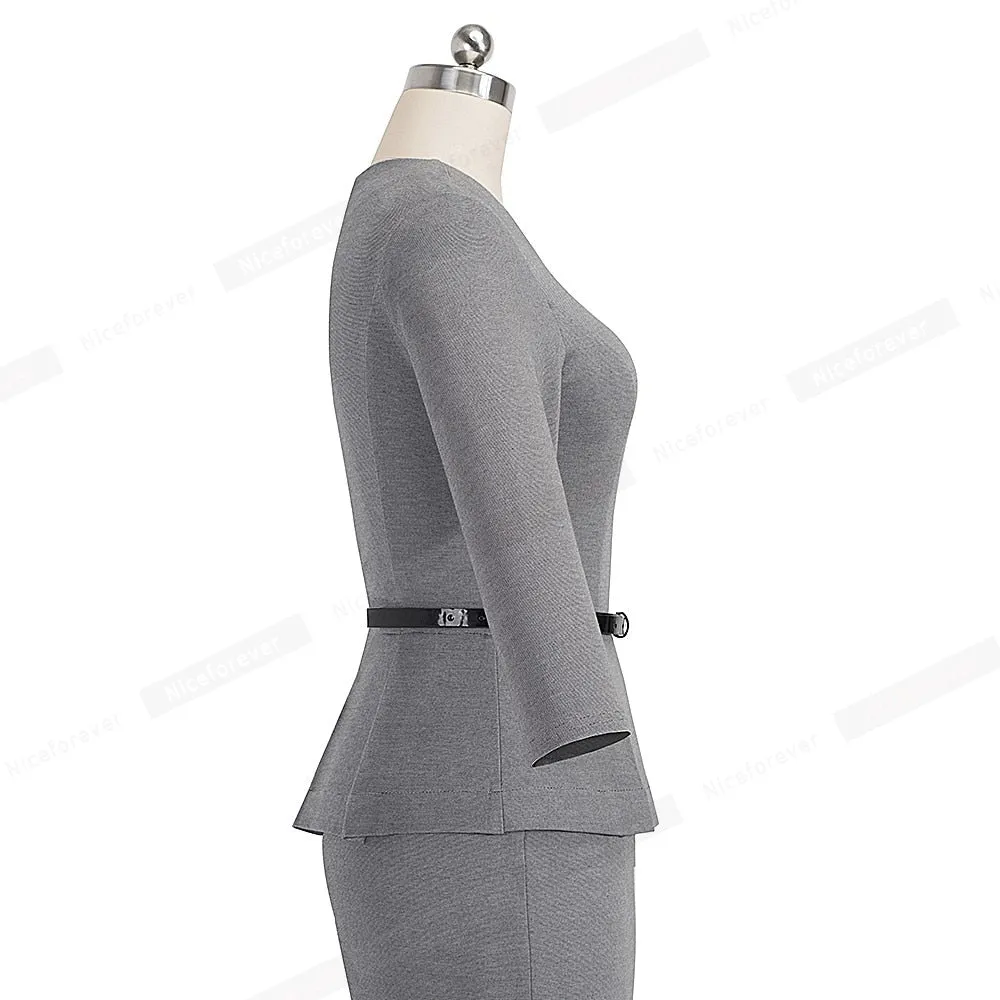 Nice-forever Vintage Wear with Belt Office Dress