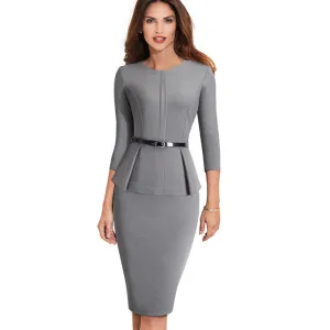 Nice-forever Vintage Wear with Belt Office Dress