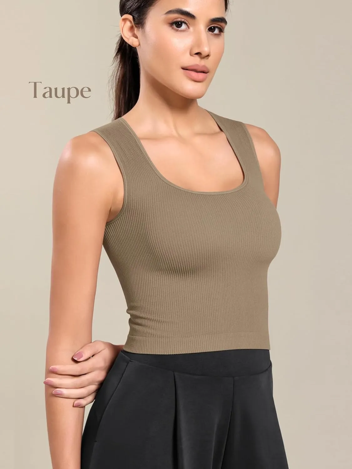 ODODOS Seamless Square Neck Tank for Women Ribbed Soft Sleeveless Longline Crop Tops