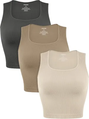 ODODOS Seamless Square Neck Tank for Women Ribbed Soft Sleeveless Longline Crop Tops