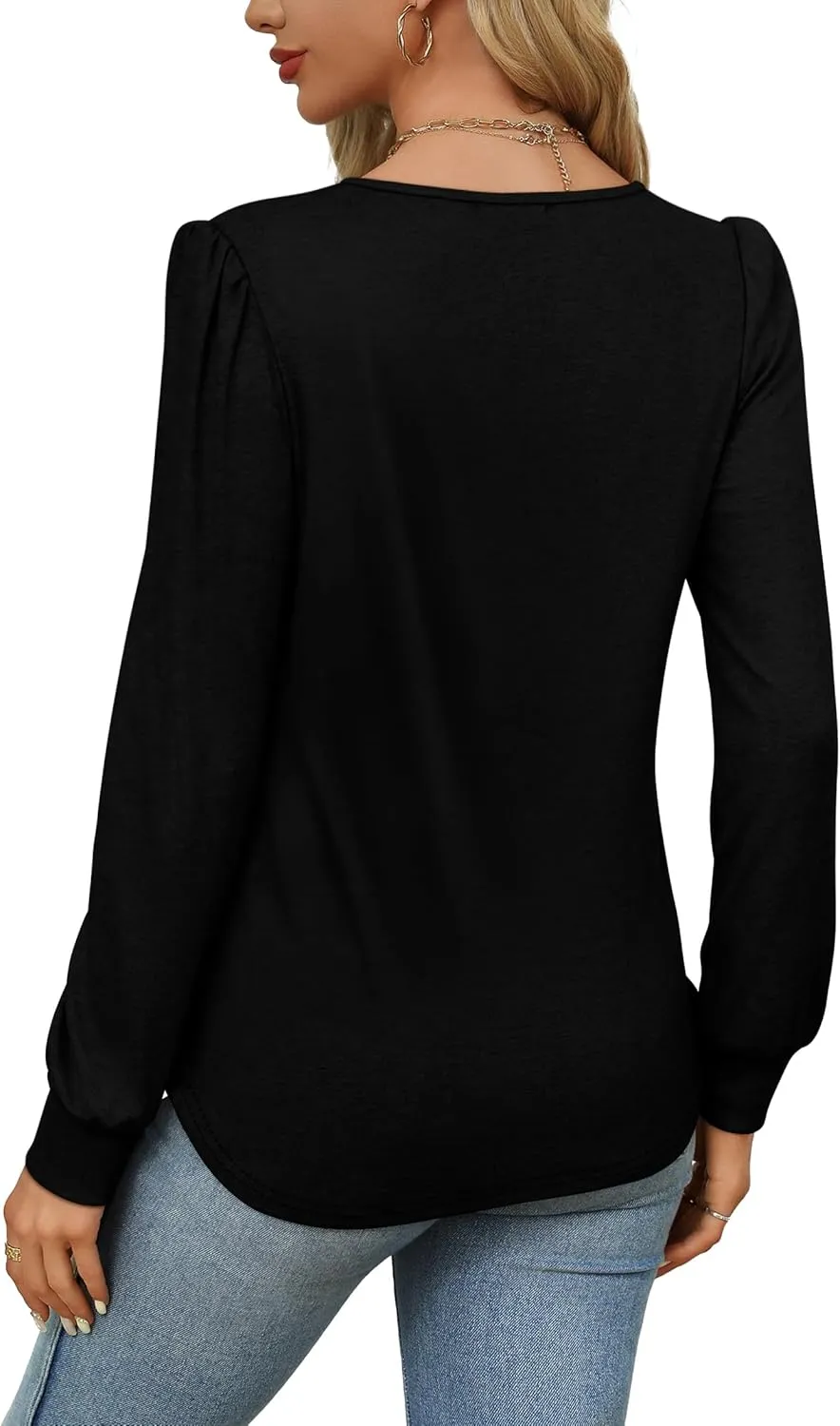 OFEEFAN Long Sleeve Shirts for Women Fall Tops Dressy Casual Blouses Pleated Scooped Neck Tunic Tops for Leggings