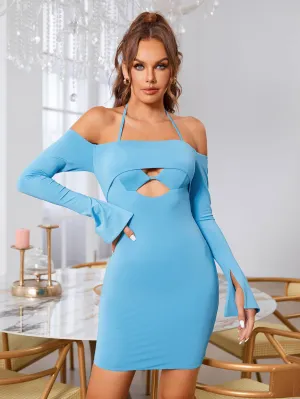 Off Shoulder Halter Cut Out Bodycon Dress