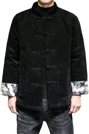 OTFTHPCW Autumn and Winter Chinese Style Men's Corduroy Tang Suit Buttoned Middle-aged and Elderly Cotton Padded Coat