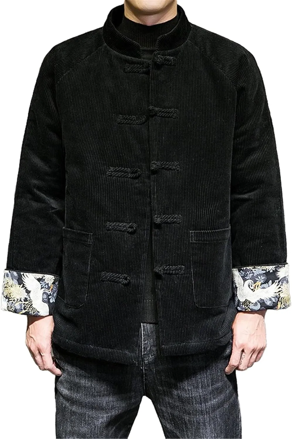 OTFTHPCW Autumn and Winter Chinese Style Men's Corduroy Tang Suit Buttoned Middle-aged and Elderly Cotton Padded Coat
