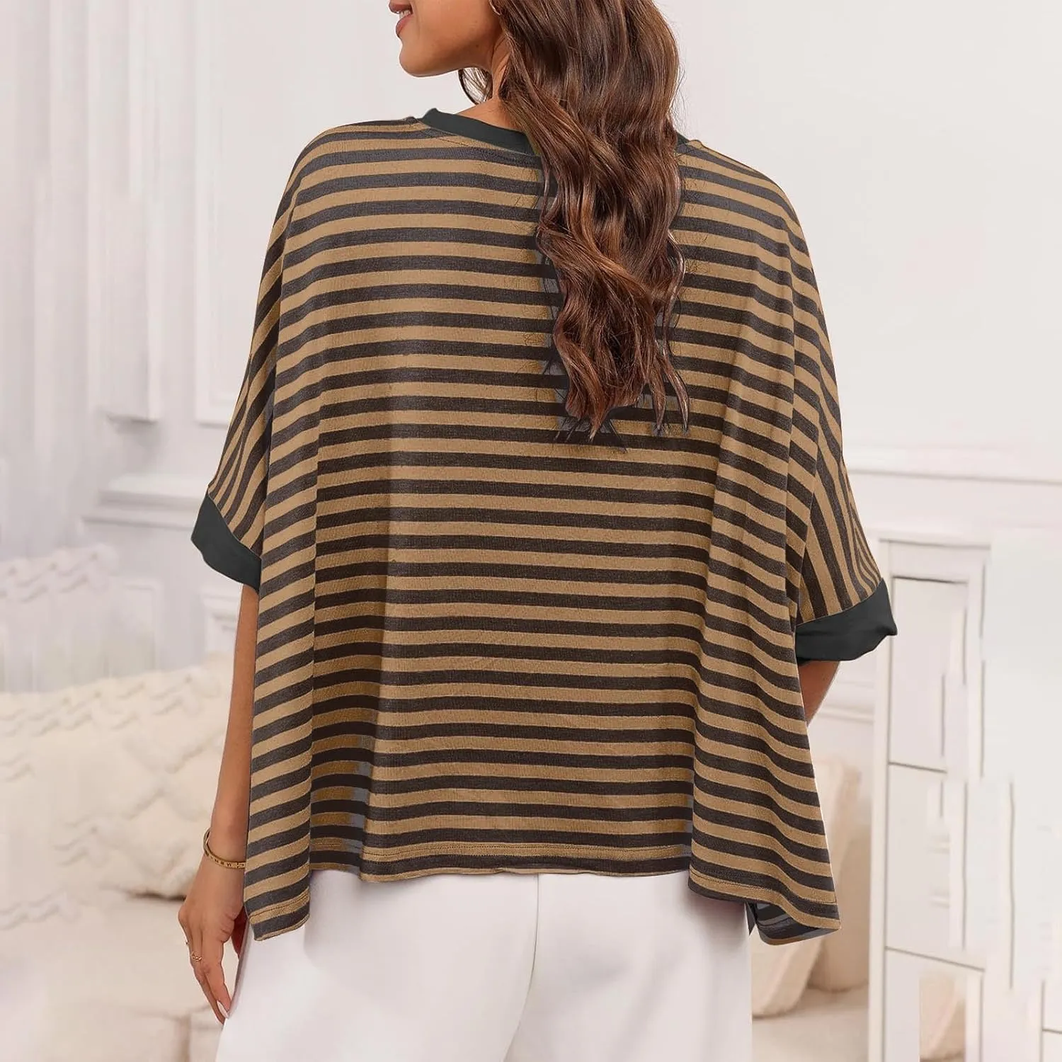 Oversized Tshirts for Women Crew Neck Striped Short Sleeve Blouses Casual Fashion Daily Womens Workout Tops