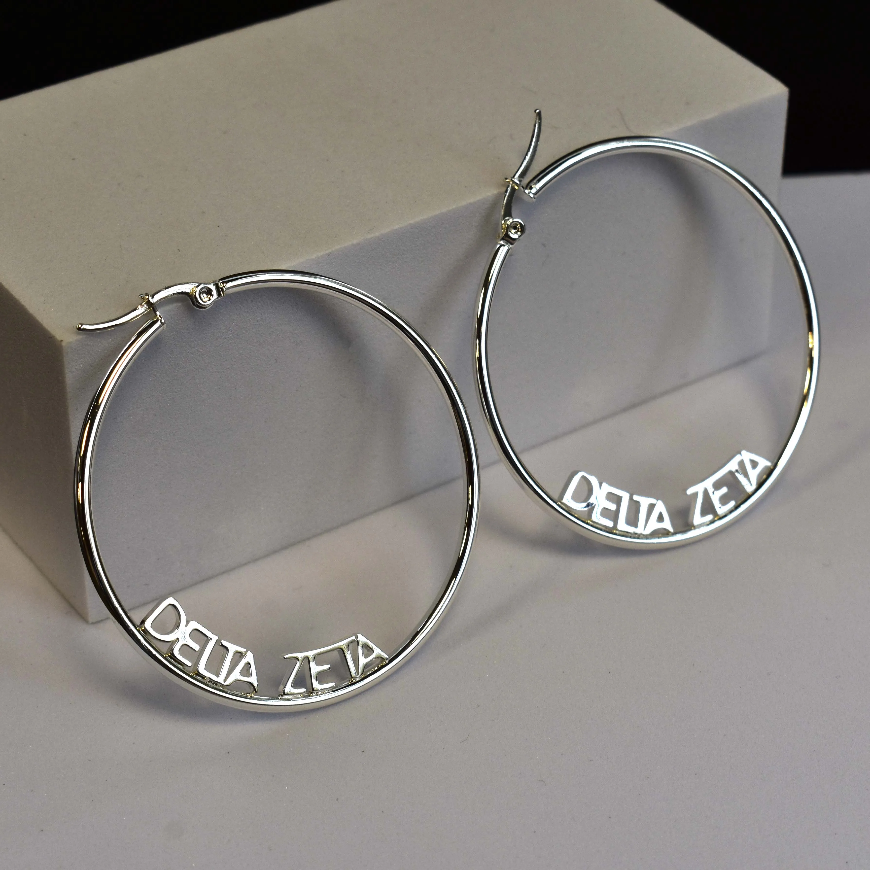 Phi Sigma Rho Silver Hoop Earrings- Name Design