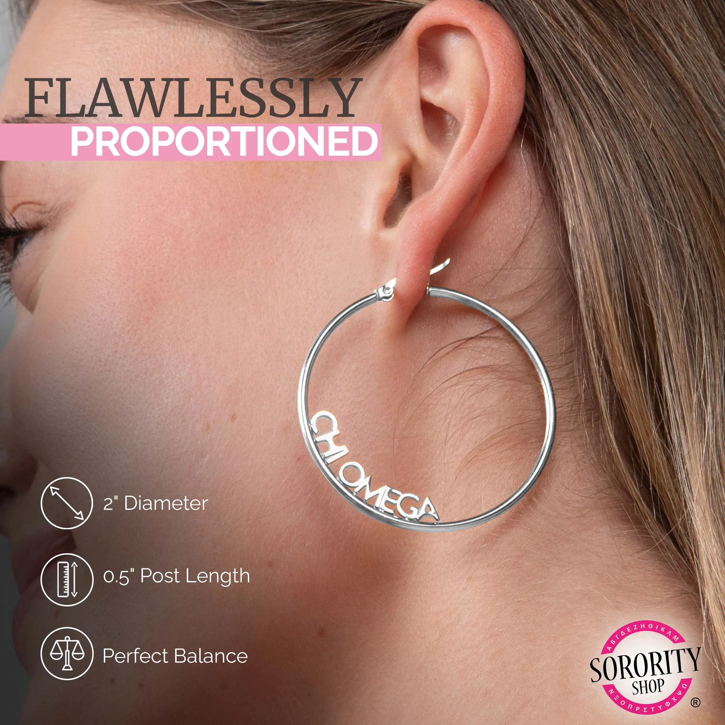 Phi Sigma Rho Silver Hoop Earrings- Name Design