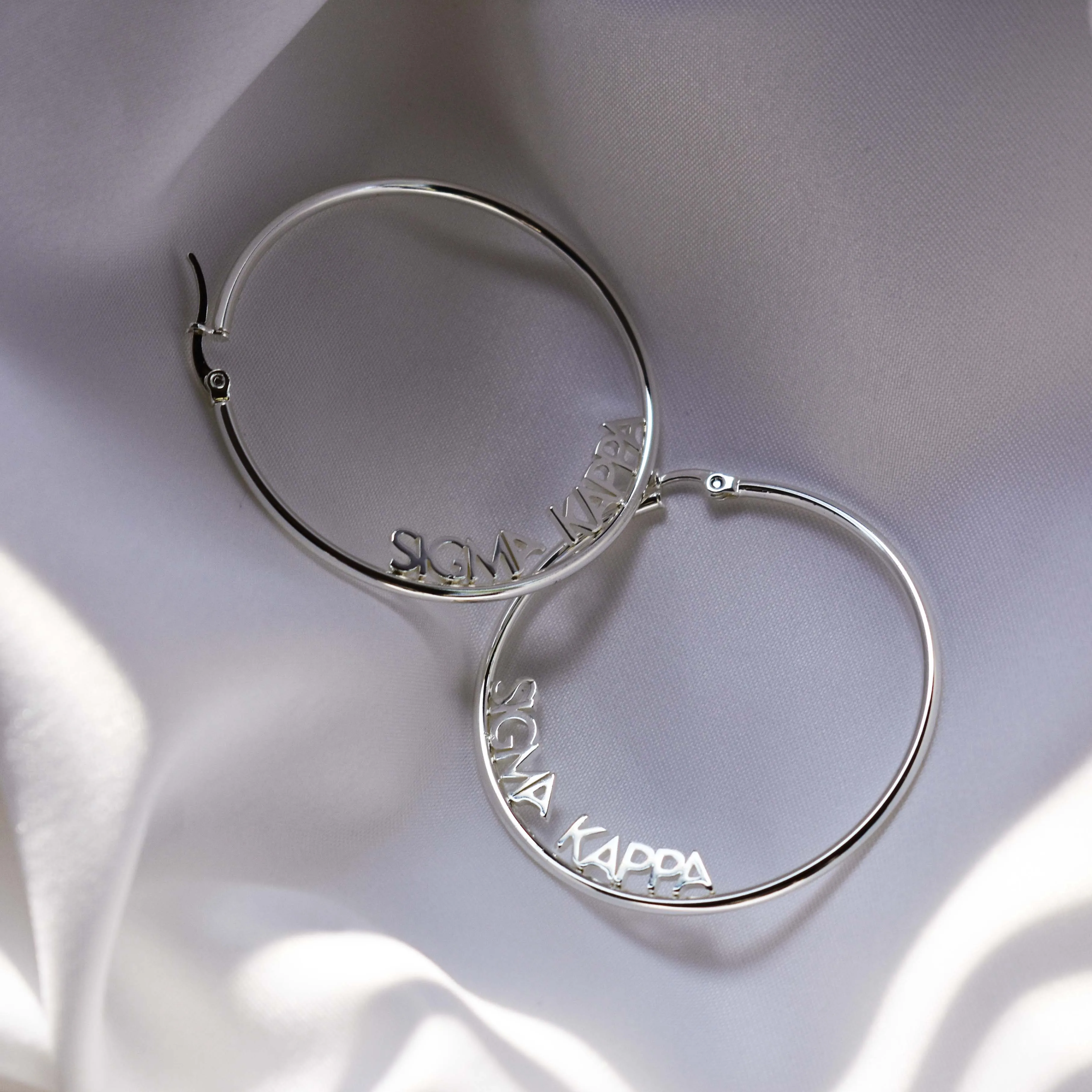 Phi Sigma Rho Silver Hoop Earrings- Name Design