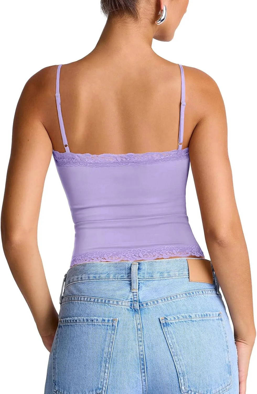 PINKMSTYLE Women's Sexy Square Neck Lace Cami Tank Tops Fitted Double Lined Sleeveless Crop Spaghetti Strap Summer Y2k Tops