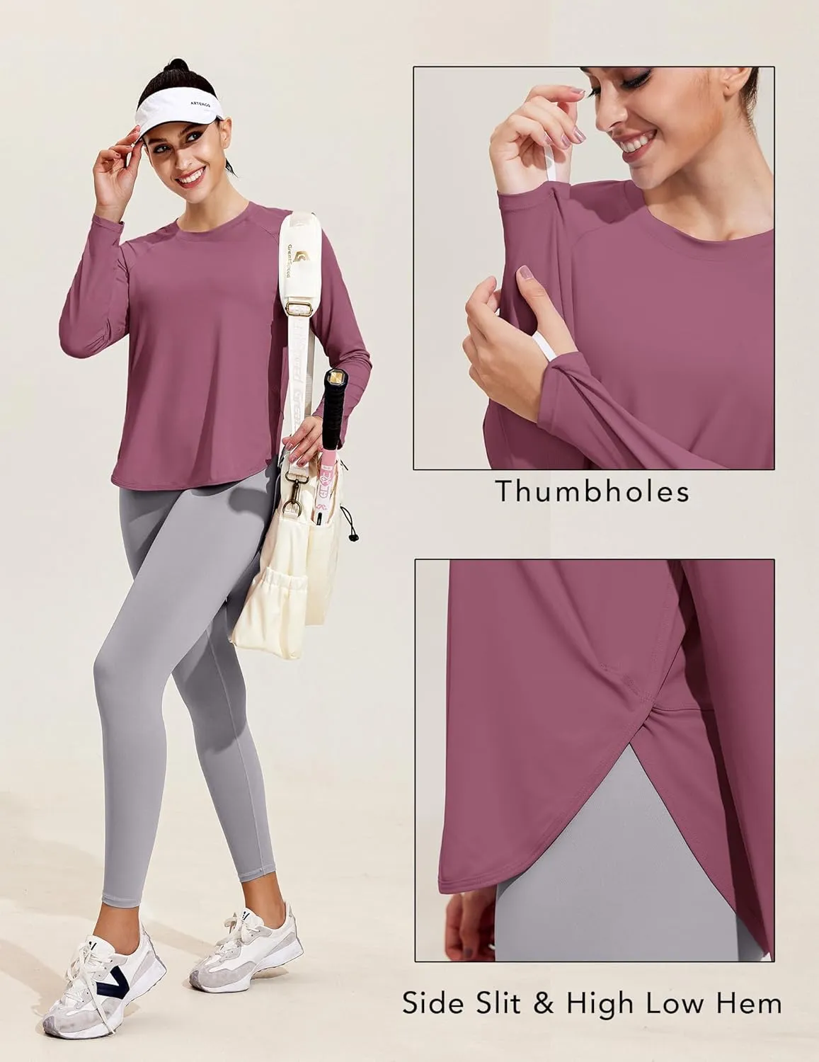 PINSPARK Long Sleeve Workout Tops for Women UPF 50  Sun Shirts UV Protection Hiking Athletic Tops Quick Dry Yoga Shirts