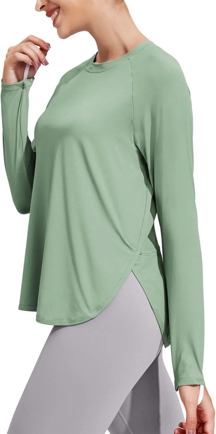 PINSPARK Long Sleeve Workout Tops for Women UPF 50  Sun Shirts UV Protection Hiking Athletic Tops Quick Dry Yoga Shirts