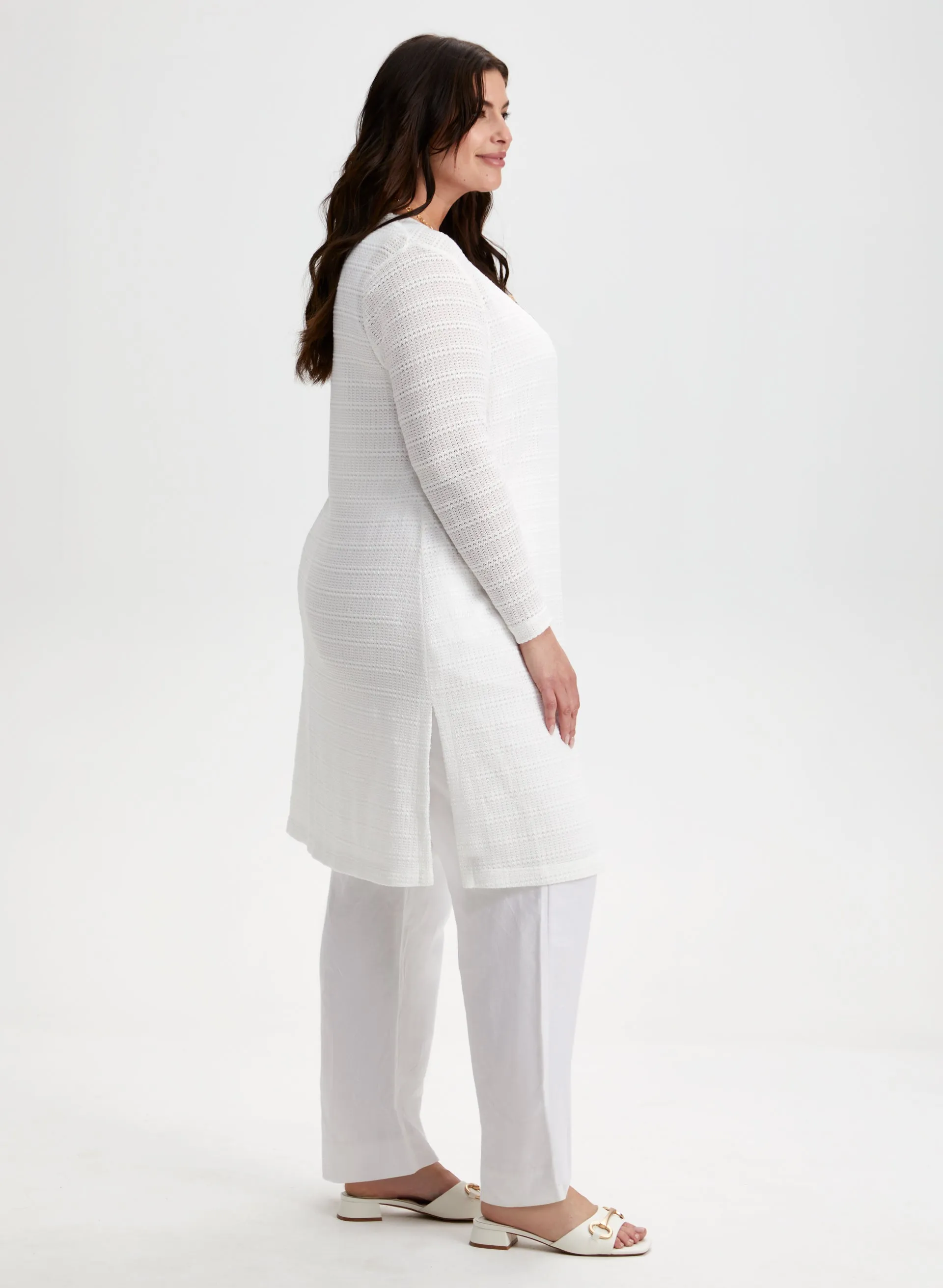 Pointelle Knit Open Front Top