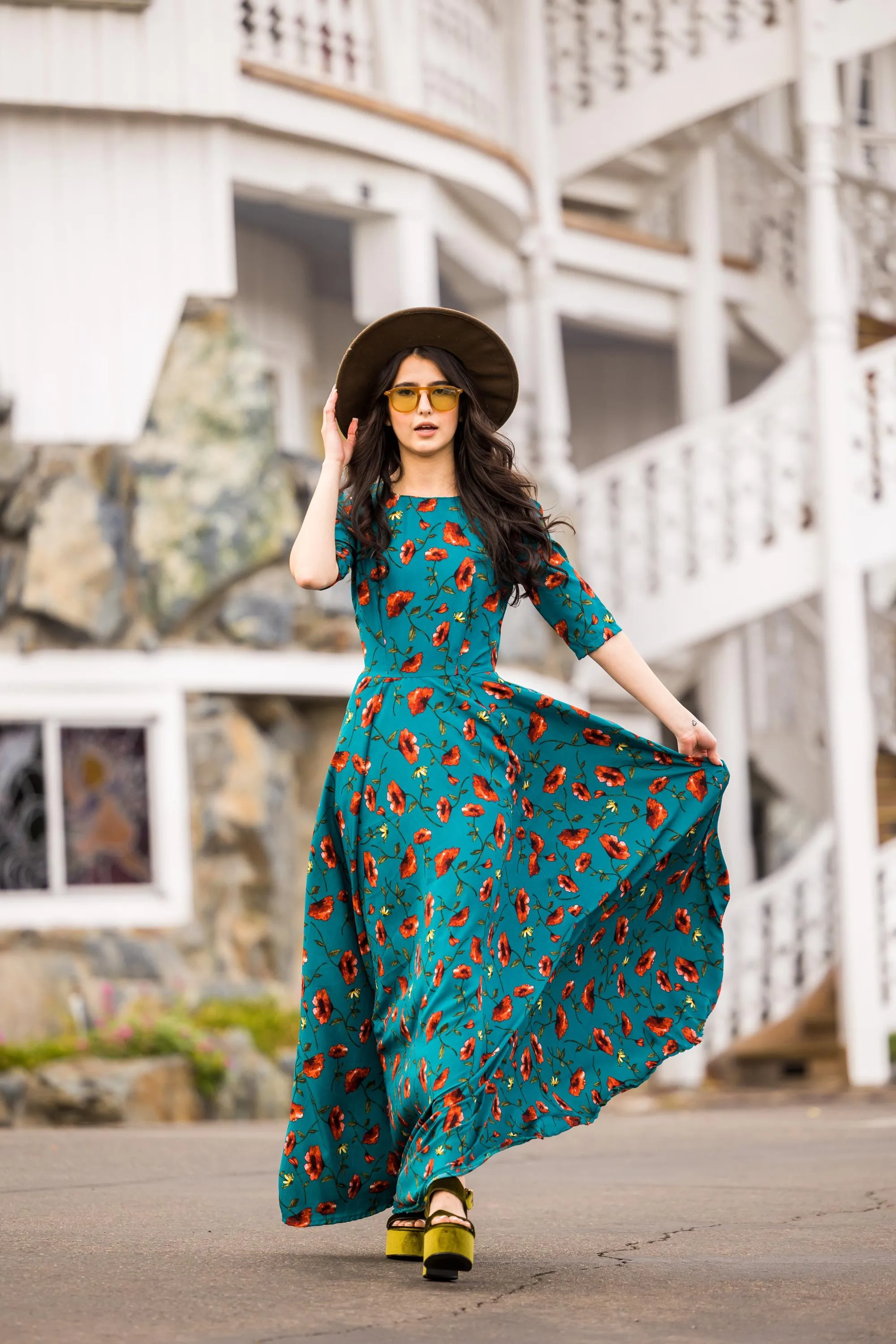Poppy Blue Fitted Maxi Dress