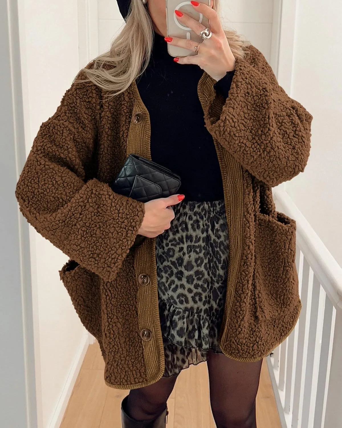 PRETTYGARDEN Women's Warm Winter Coats Casual Long Sleeve Button up Fuzzy Sherpa Fleece Jackets Outerwear