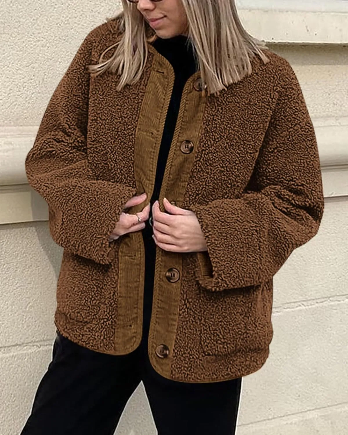 PRETTYGARDEN Women's Warm Winter Coats Casual Long Sleeve Button up Fuzzy Sherpa Fleece Jackets Outerwear