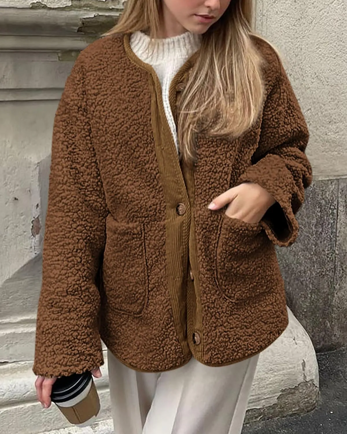 PRETTYGARDEN Women's Warm Winter Coats Casual Long Sleeve Button up Fuzzy Sherpa Fleece Jackets Outerwear
