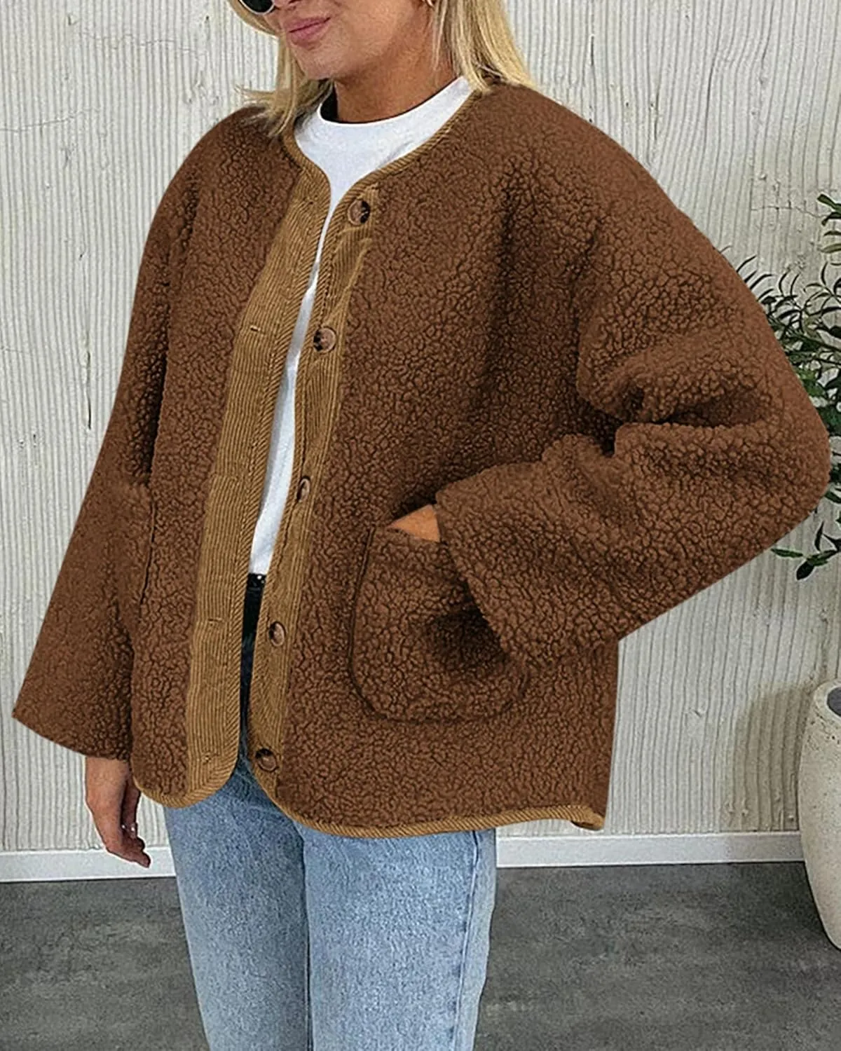 PRETTYGARDEN Women's Warm Winter Coats Casual Long Sleeve Button up Fuzzy Sherpa Fleece Jackets Outerwear