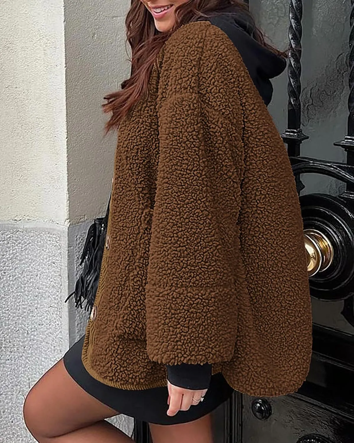 PRETTYGARDEN Women's Warm Winter Coats Casual Long Sleeve Button up Fuzzy Sherpa Fleece Jackets Outerwear