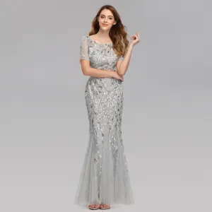 Priyanka Short Sleeves Mesh Sequined Evening
