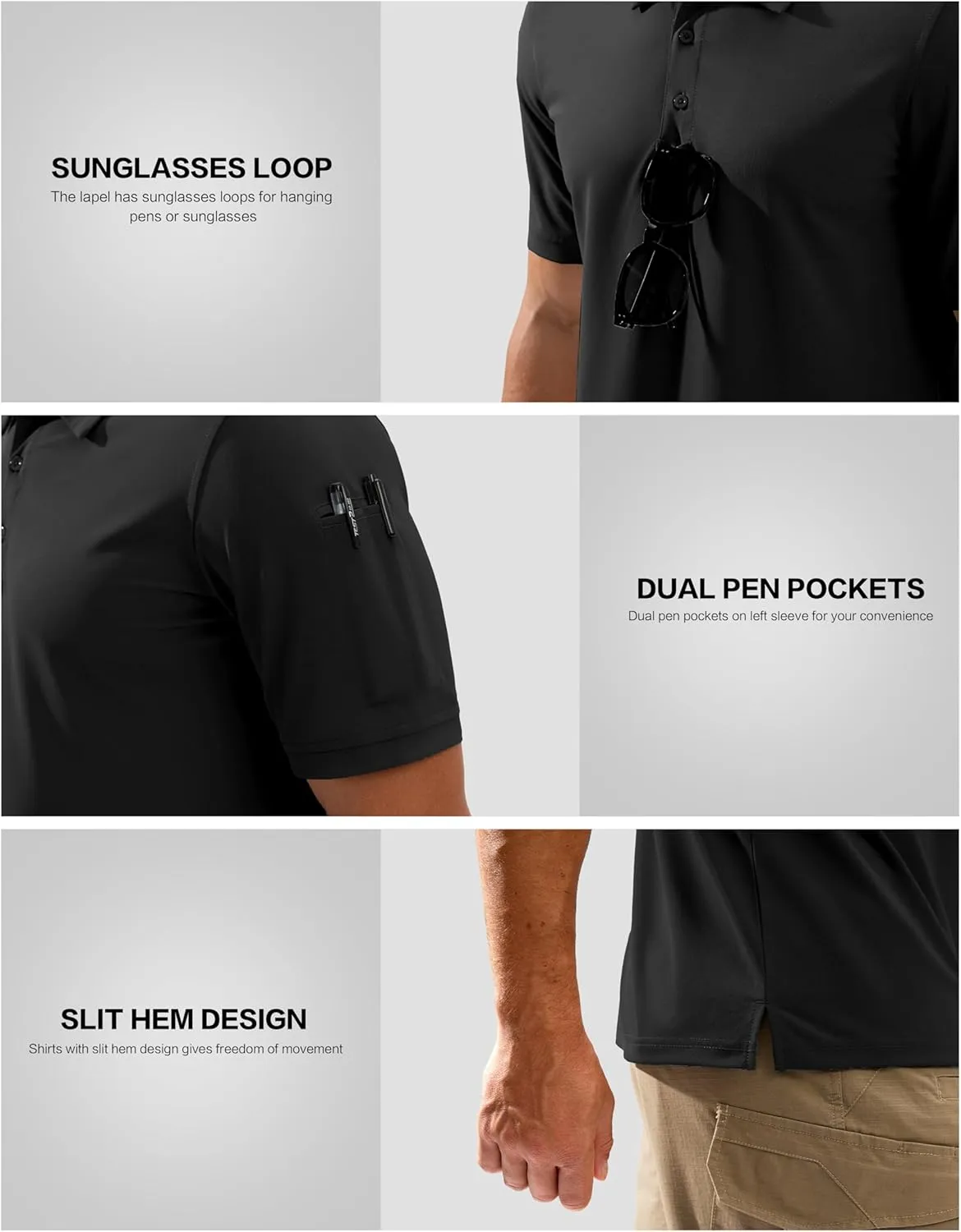 Pudolla Mens Tactical Shirts Short Sleeve Golf Work Polos Moisture Wicking Dry Fit Collared Shirt Lightweight Polo Shirt