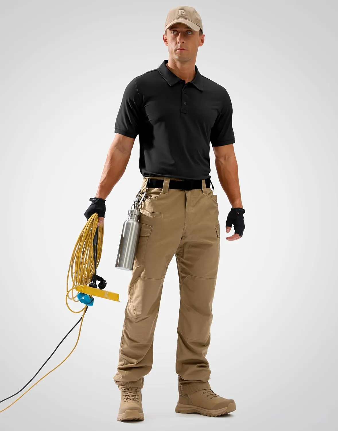 Pudolla Mens Tactical Shirts Short Sleeve Golf Work Polos Moisture Wicking Dry Fit Collared Shirt Lightweight Polo Shirt