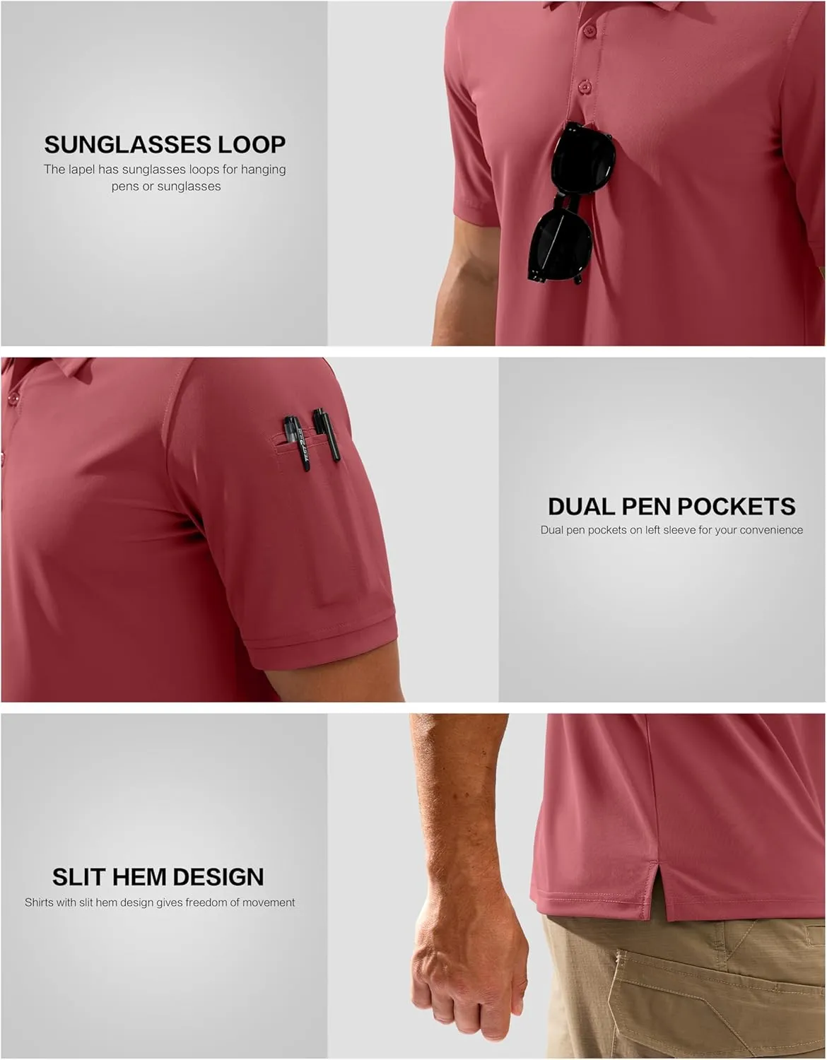 Pudolla Mens Tactical Shirts Short Sleeve Golf Work Polos Moisture Wicking Dry Fit Collared Shirt Lightweight Polo Shirt